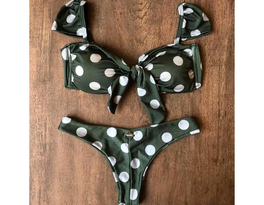 Biquíni Cropped De Amarrar Poá Militar