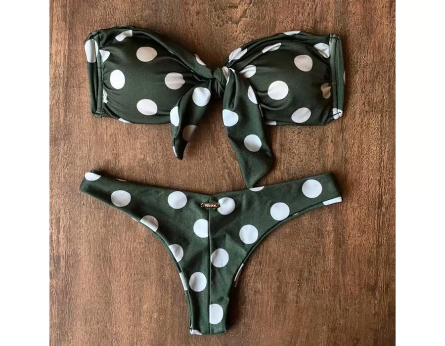 Biquíni Cropped De Amarrar Poá Militar