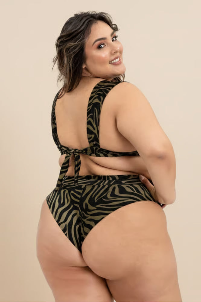 Biquíni Plus Size Cropped Franzido Safari