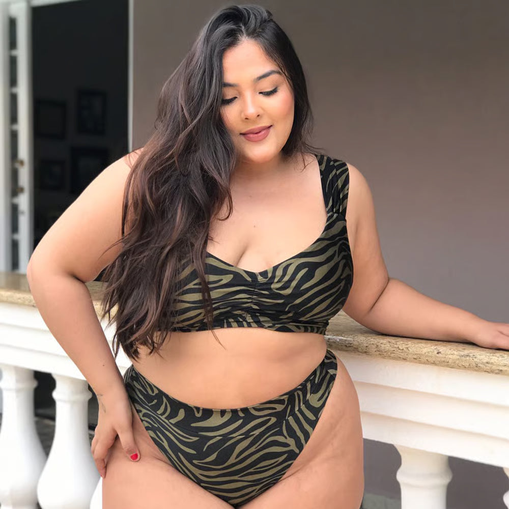Biquíni Plus Size Cropped Franzido Safari