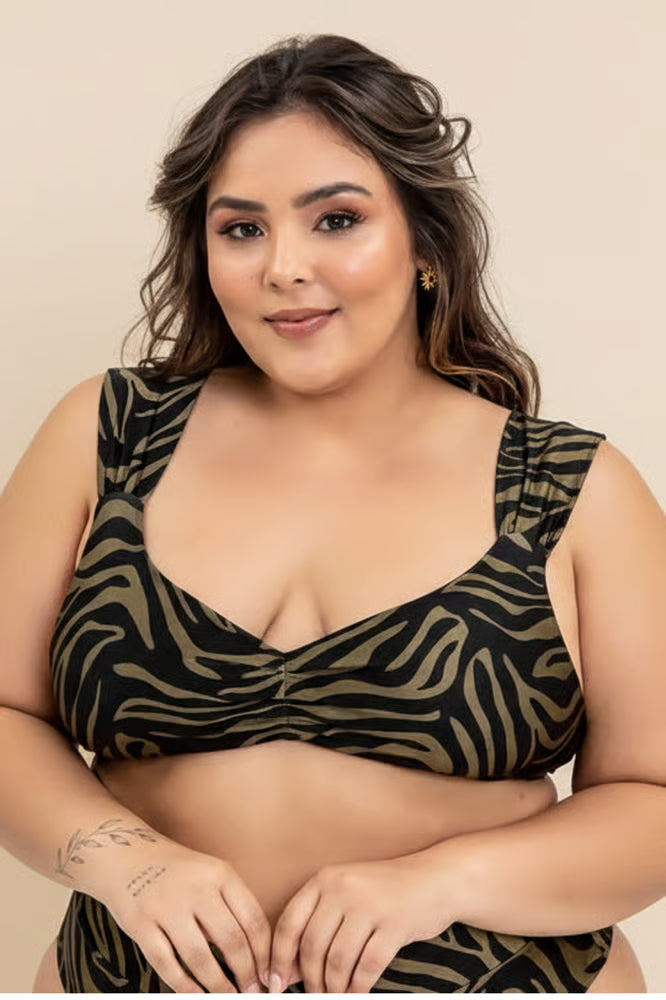 Biquíni Plus Size Cropped Franzido Safari