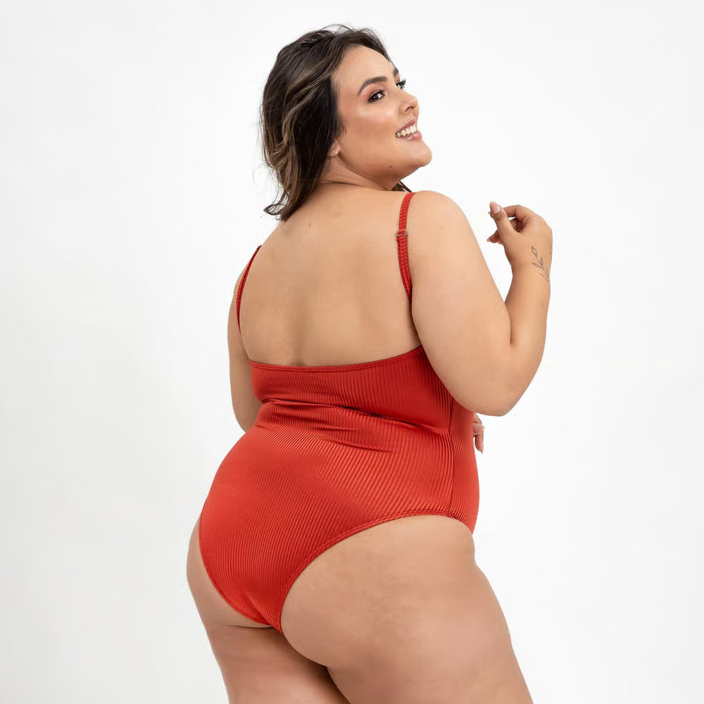 Body Clássico Plus Size Canelado Terra
