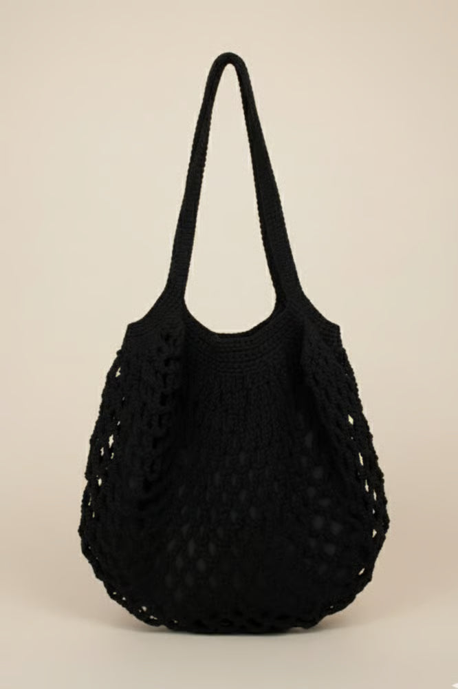 Bolsa Redonda de Crochê Preta