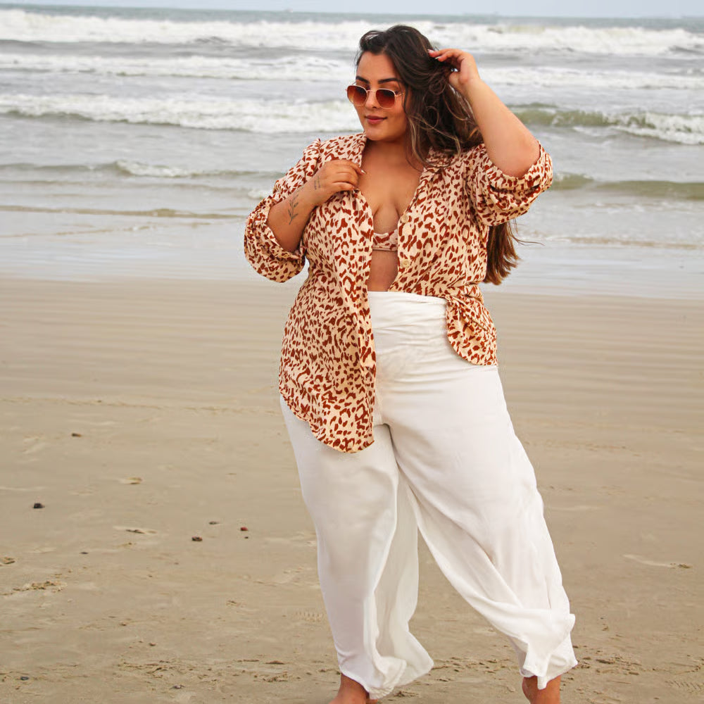 Calça Pantalona Luna Off White Plus Size