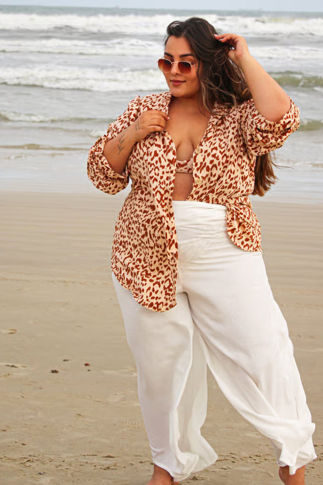 Calça Pantalona Luna Off White Plus Size