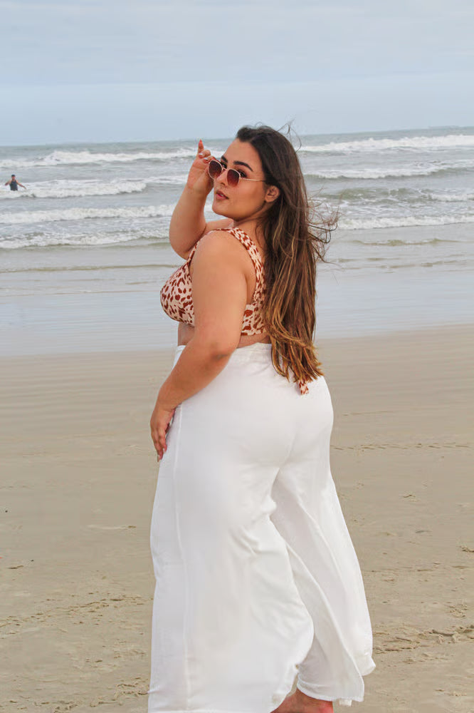 Calça Pantalona Luna Off White Plus Size