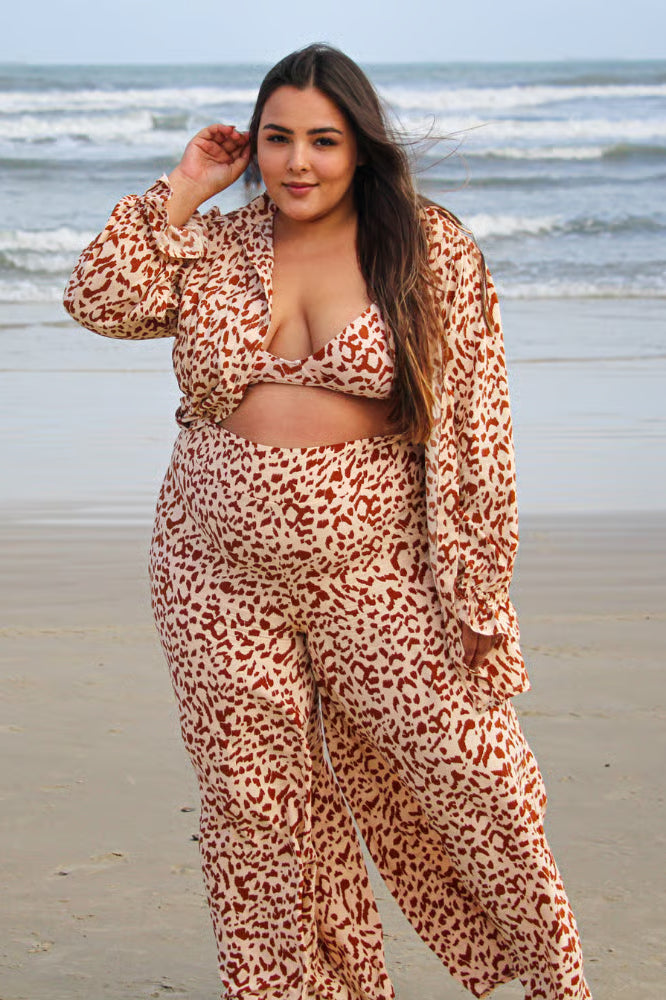 Calça Pantalona Luna Plus Size Onça Nude
