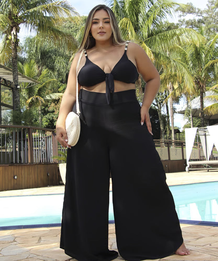 Calça Pantalona Luna Preta Plus Size
