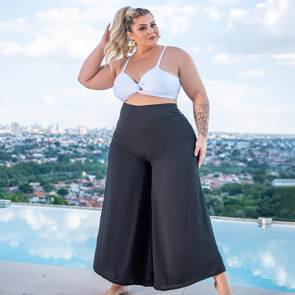 Calça Pantalona Luna Preta Plus Size