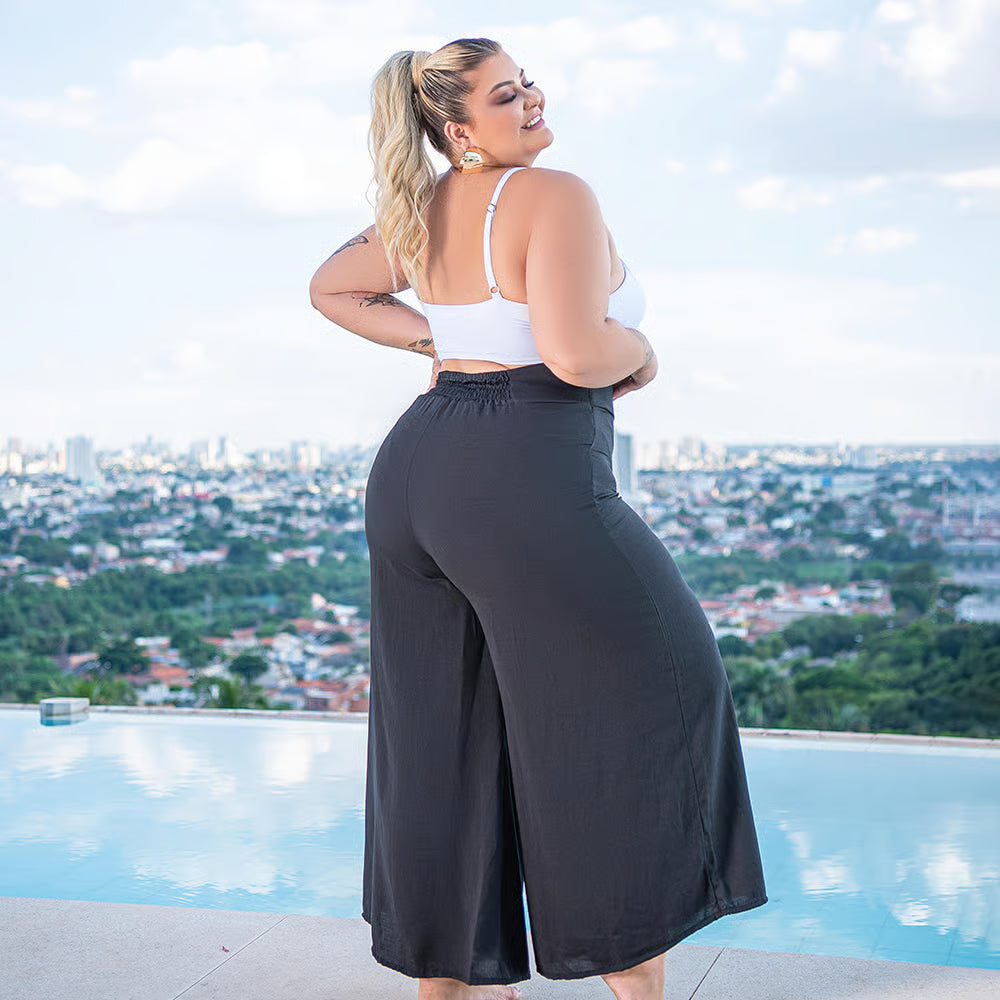 Calça Pantalona Luna Preta Plus Size