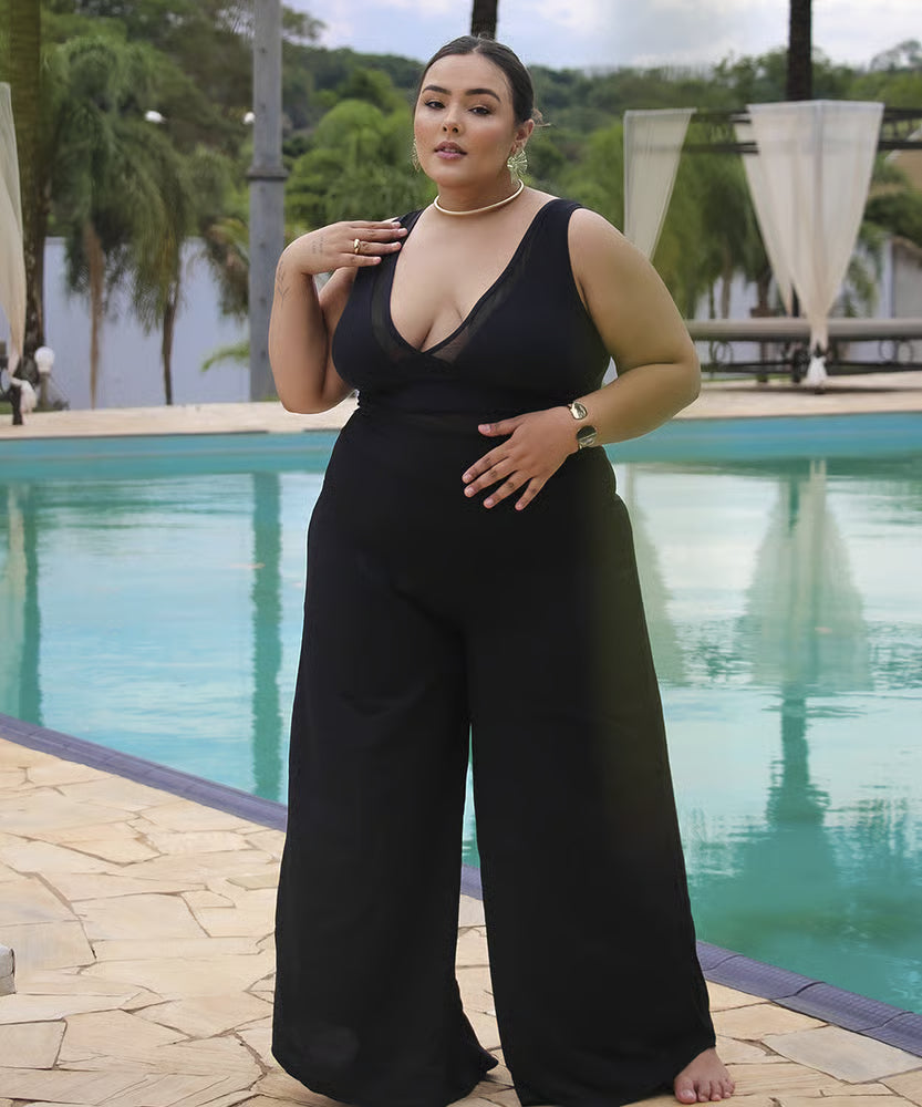 Calça Pantalona Luna Preta Plus Size