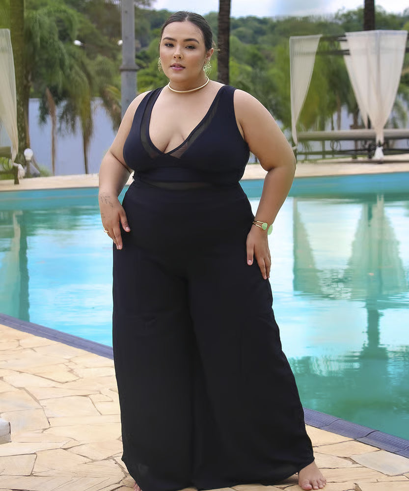 Calça Pantalona Luna Preta Plus Size
