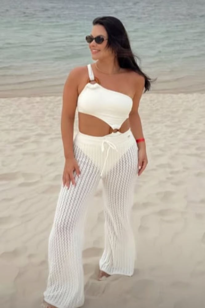Calça Tricô com Forro Off White