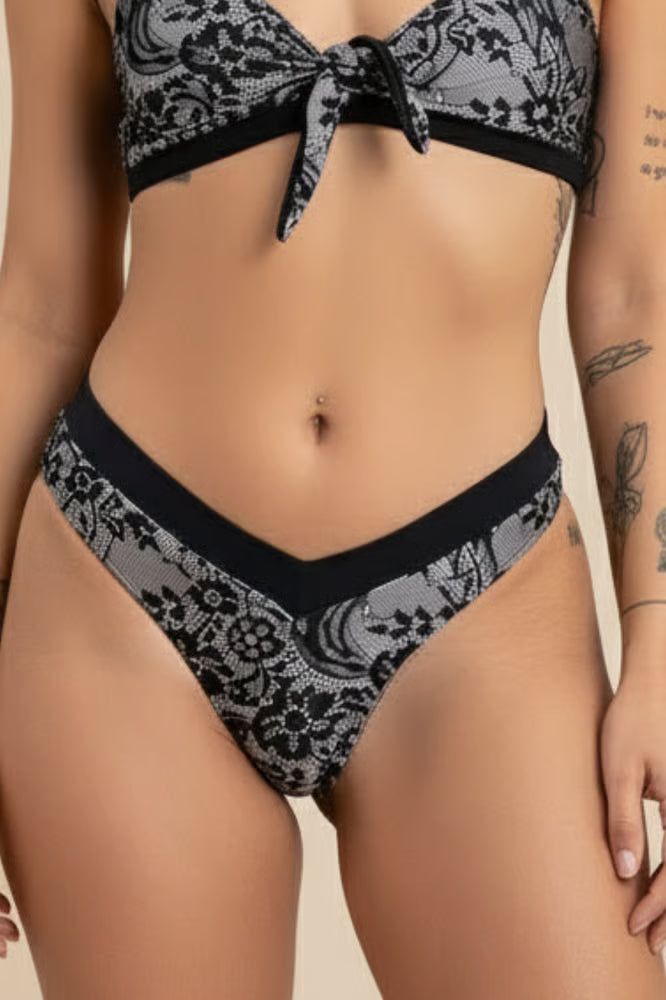 Calcinha De Biquíni Asa Delta Cós Elástico Renda Preto