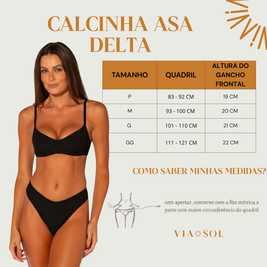Calcinha De Biquíni Asa Delta Viés Preto Texturizado