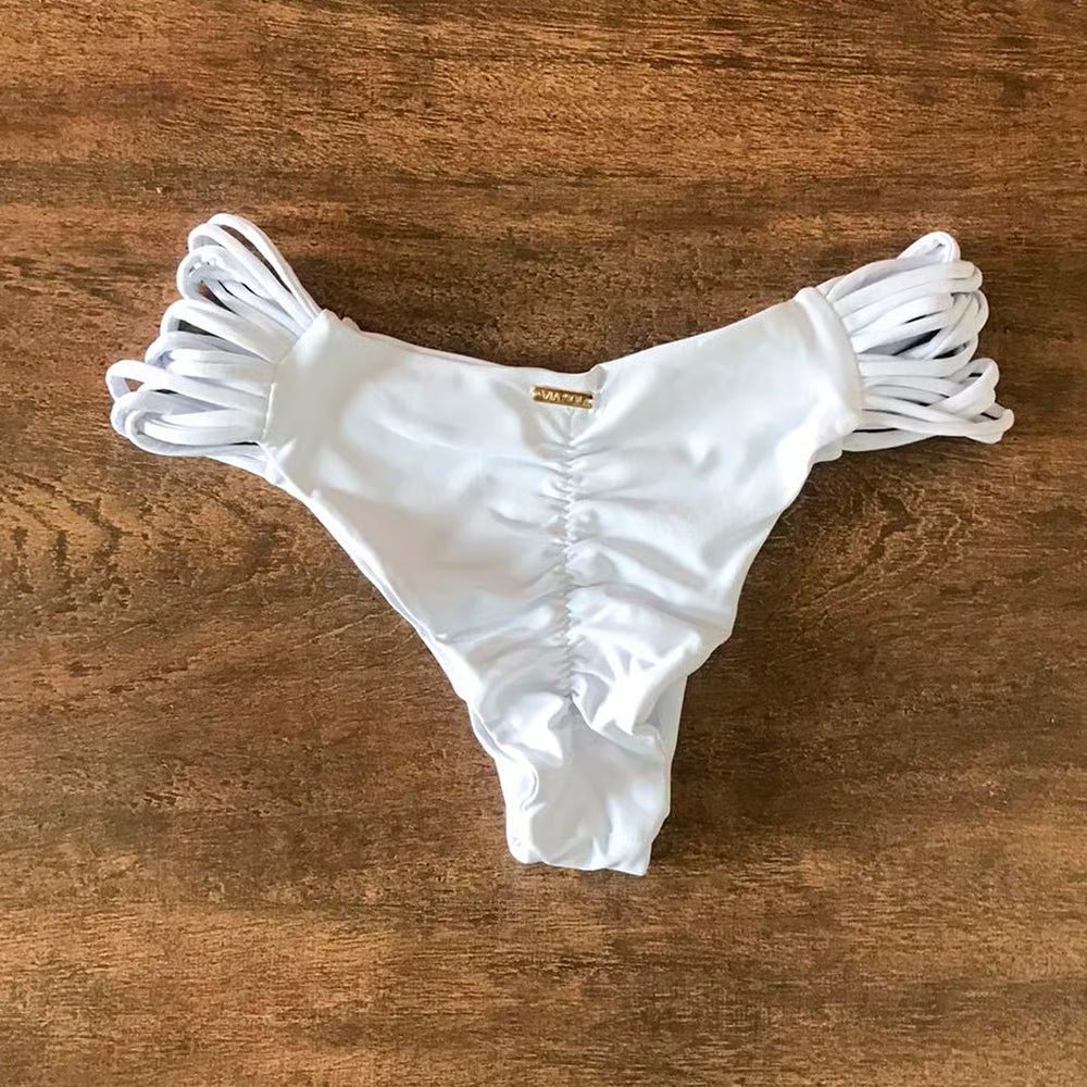 Calcinha De Biquíni Empina Bumbum Tiras Trançadas Branca