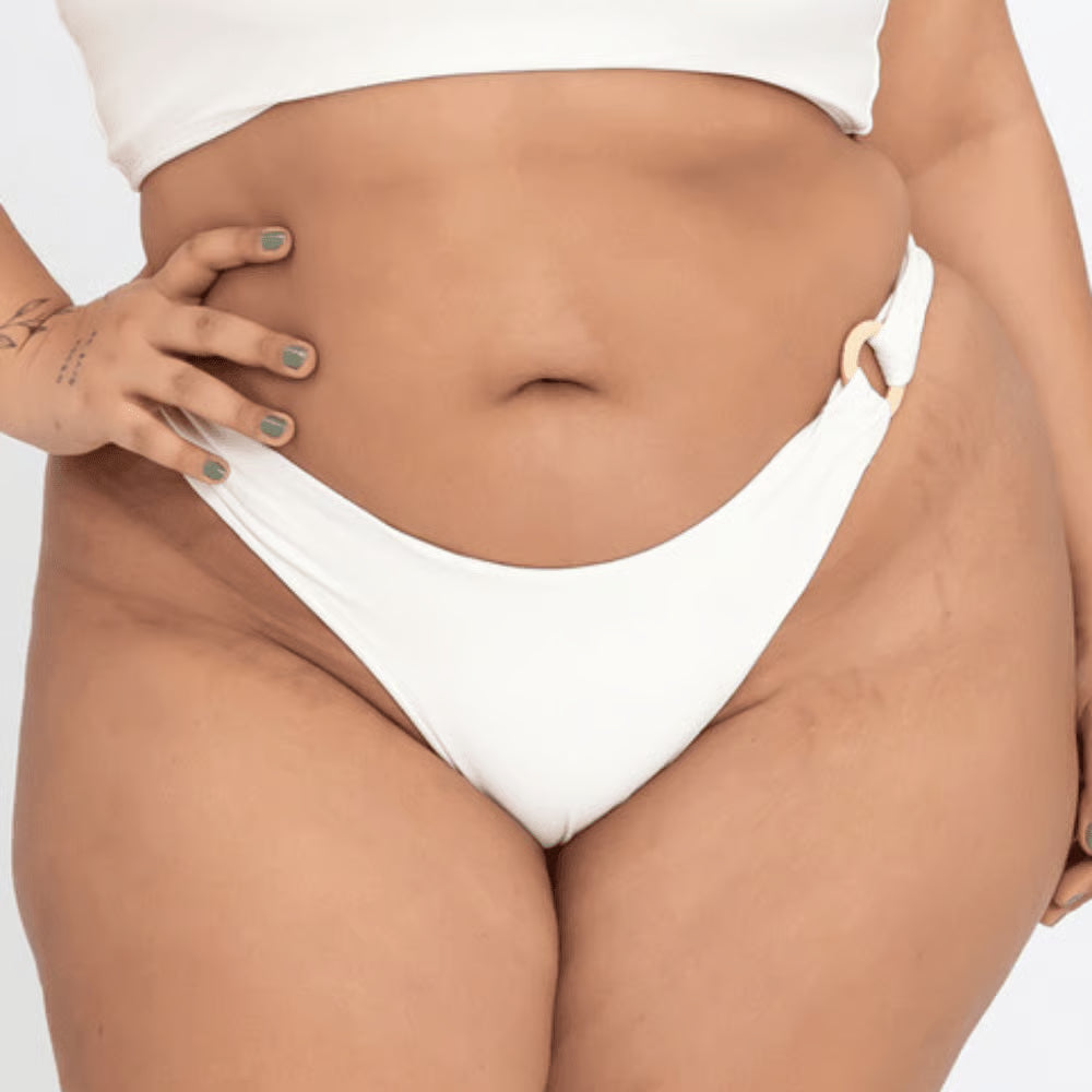 Calcinha De Biquíni Plus Size Asa Delta Argola Off White