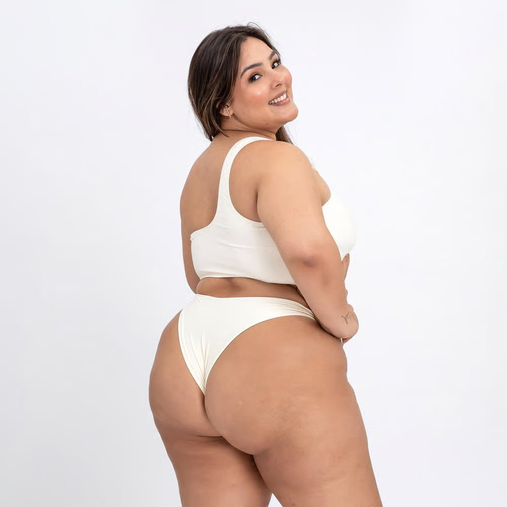 Calcinha De Biquíni Plus Size Asa Delta Argola Off White