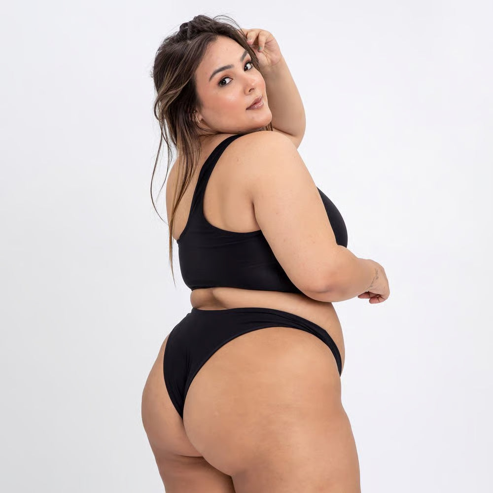 Calcinha De Biquíni Plus Size Asa Delta Argola Preta