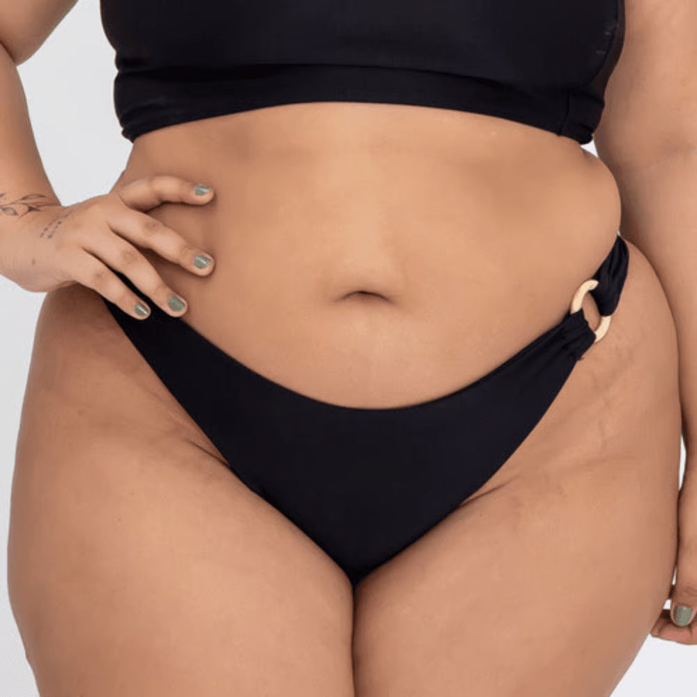 Calcinha De Biquíni Plus Size Asa Delta Argola Preta