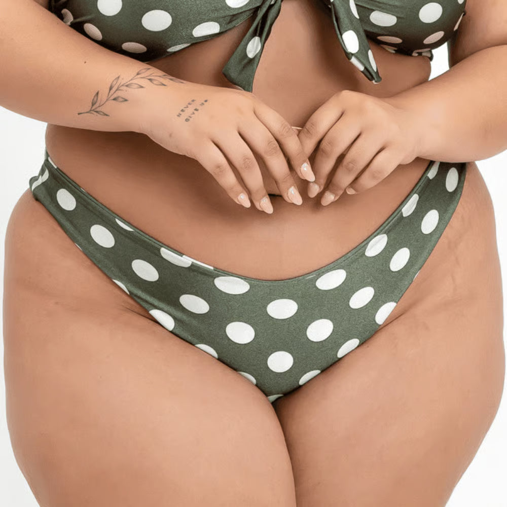 Calcinha De Biquíni Plus Size Asa Delta Fechada Poá Militar
