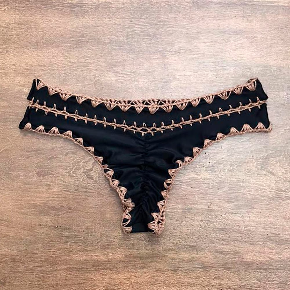 Calcinha De Biquíni Plus Size Boho Beach Preta