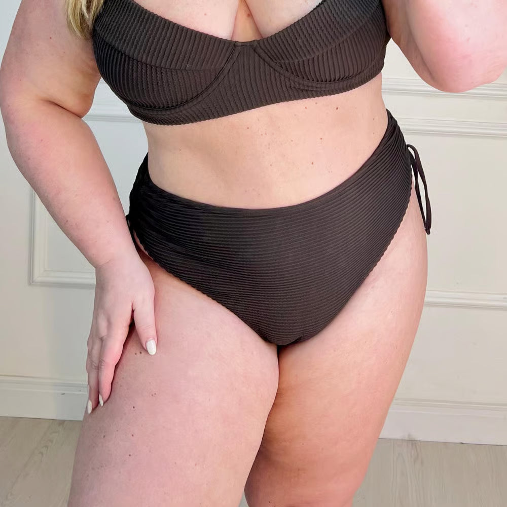 Calcinha De Biquíni Plus Size Tangão Tiras Texturizado Marrom