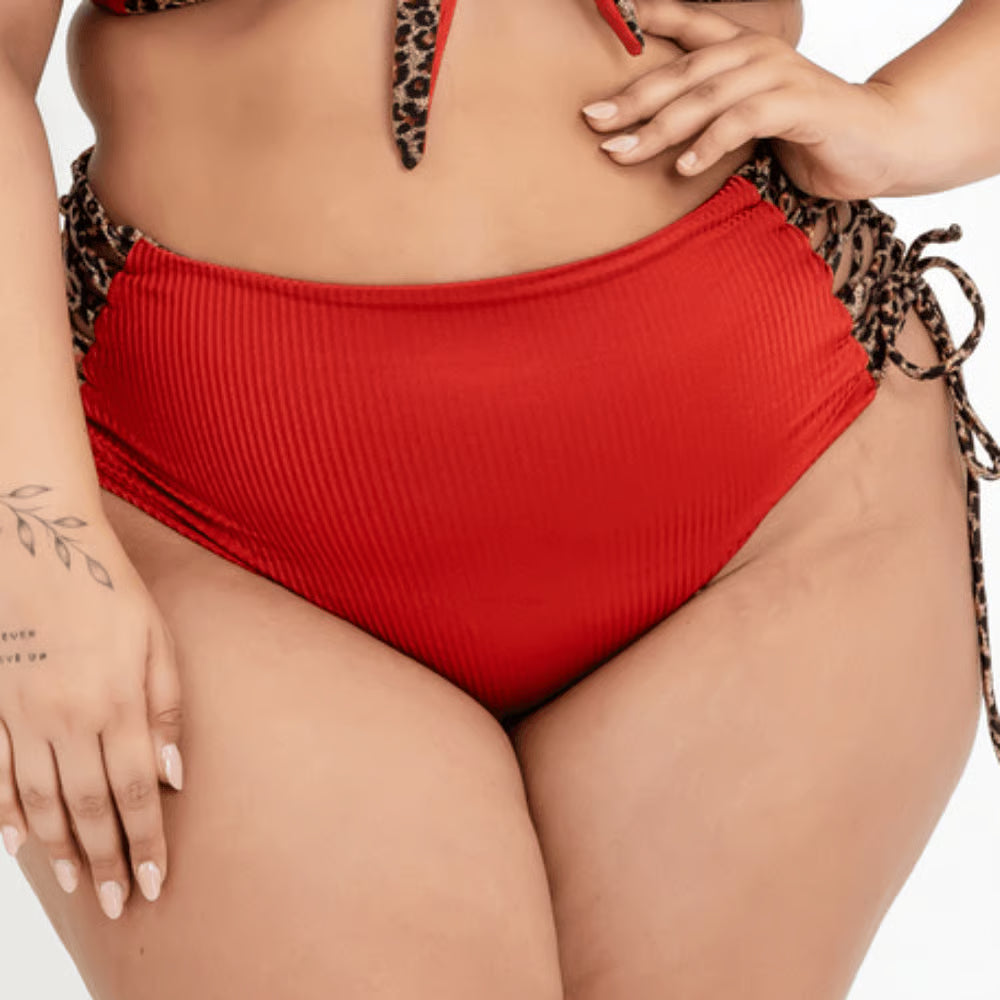 Calcinha De Biquíni Retrô Dupla Face Plus Size Canelado Terra Com Oncinha