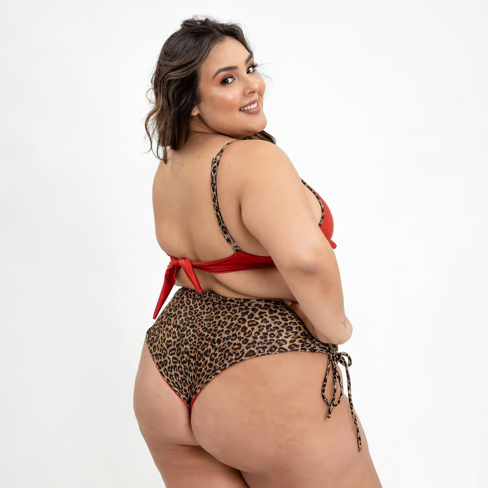 Calcinha De Biquíni Retrô Dupla Face Plus Size Canelado Terra Com Oncinha