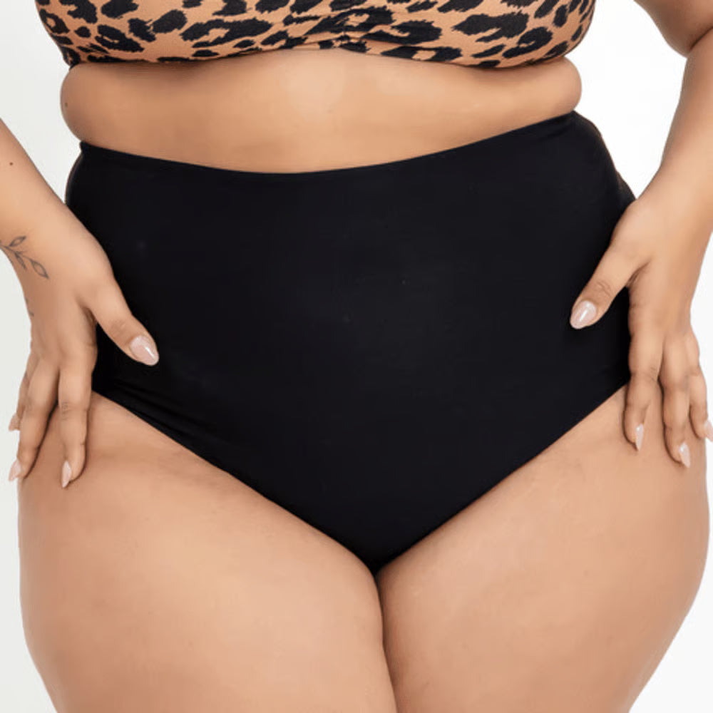 Calcinha Plus Size Retrô Dupla Face Fechada Onça Mostarda Preto