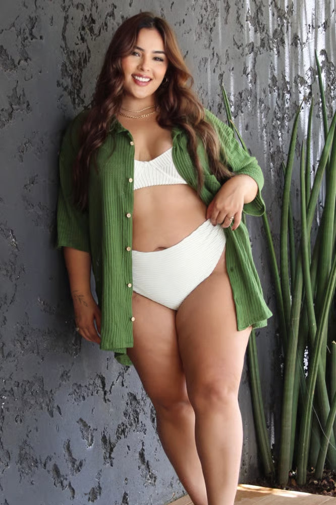 Camisa Curta Verde Militar Plus Size