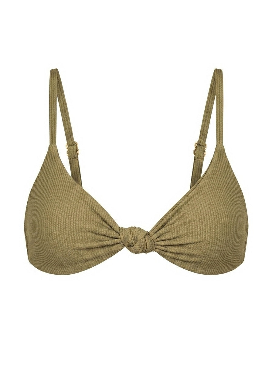 Top Biquíni Cropped Nó Alça Fina Militar Texturizado