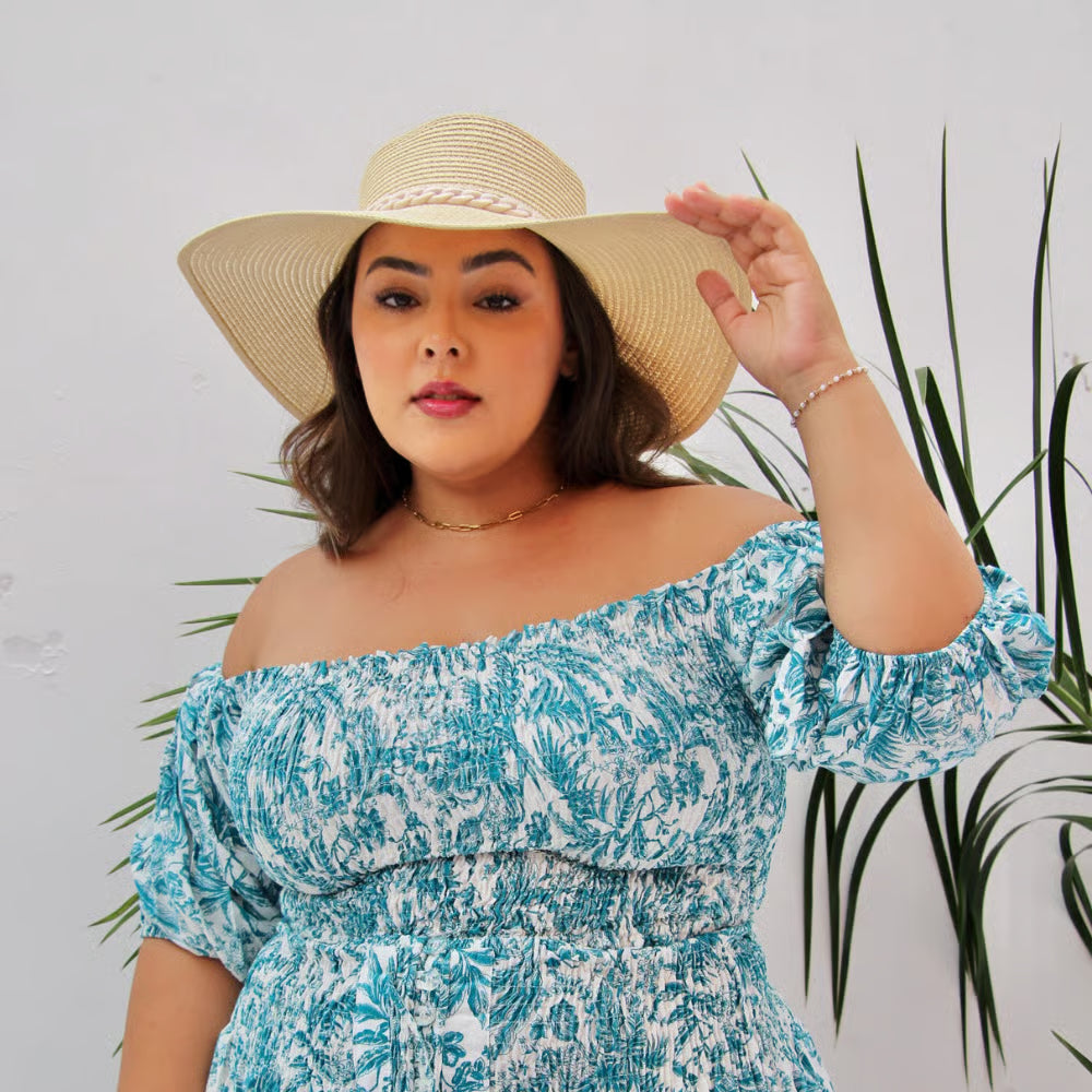 Cropped Bia Plus Size Floral Azul