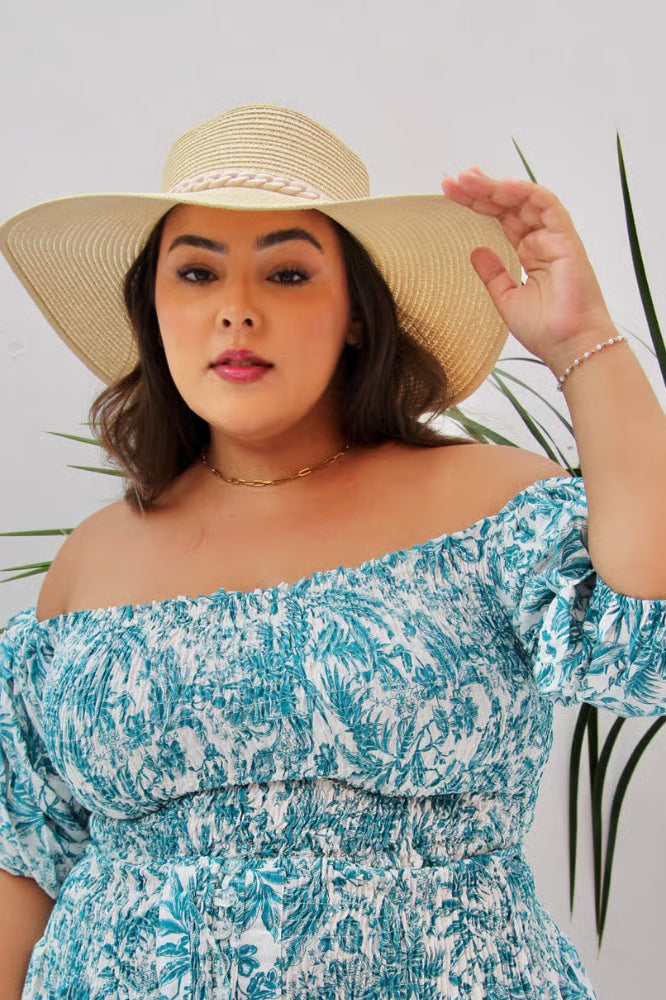 Cropped Bia Plus Size Floral Azul