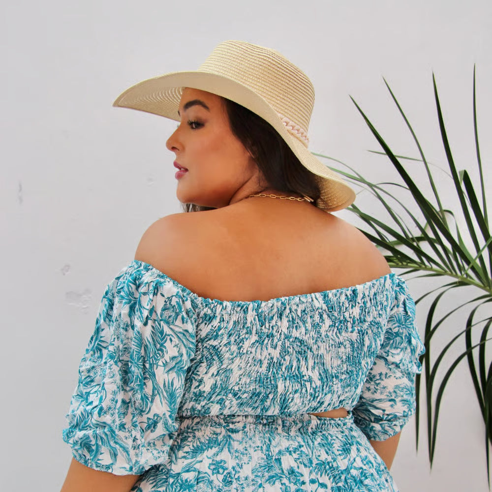 Cropped Bia Plus Size Floral Azul