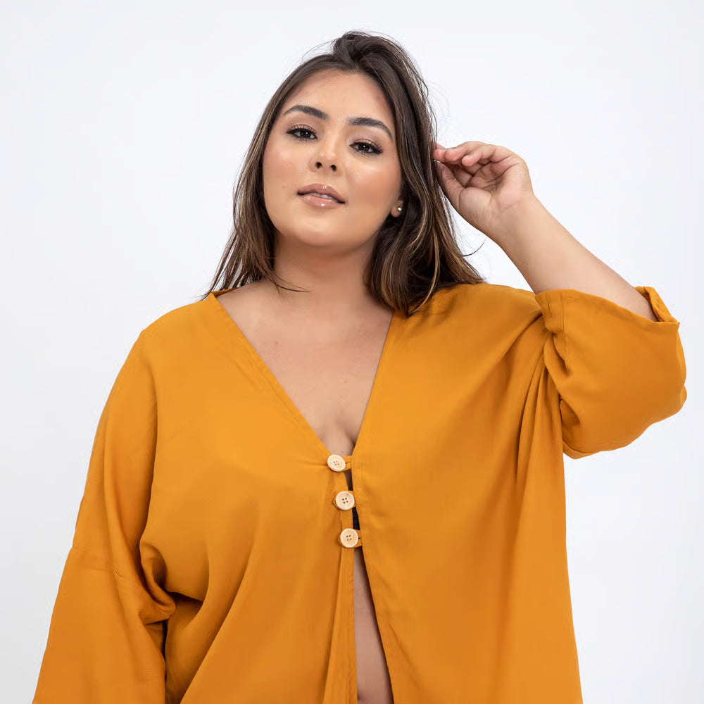 Kimono Liz Mostarda PLus Size
