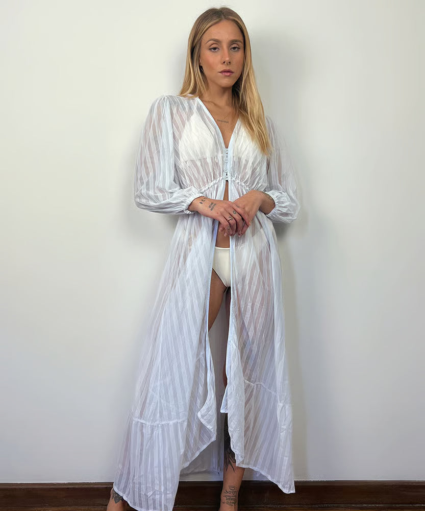 Kimono Longo Canelado Branco