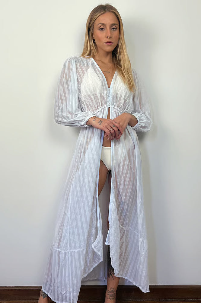 Kimono Longo Canelado Branco