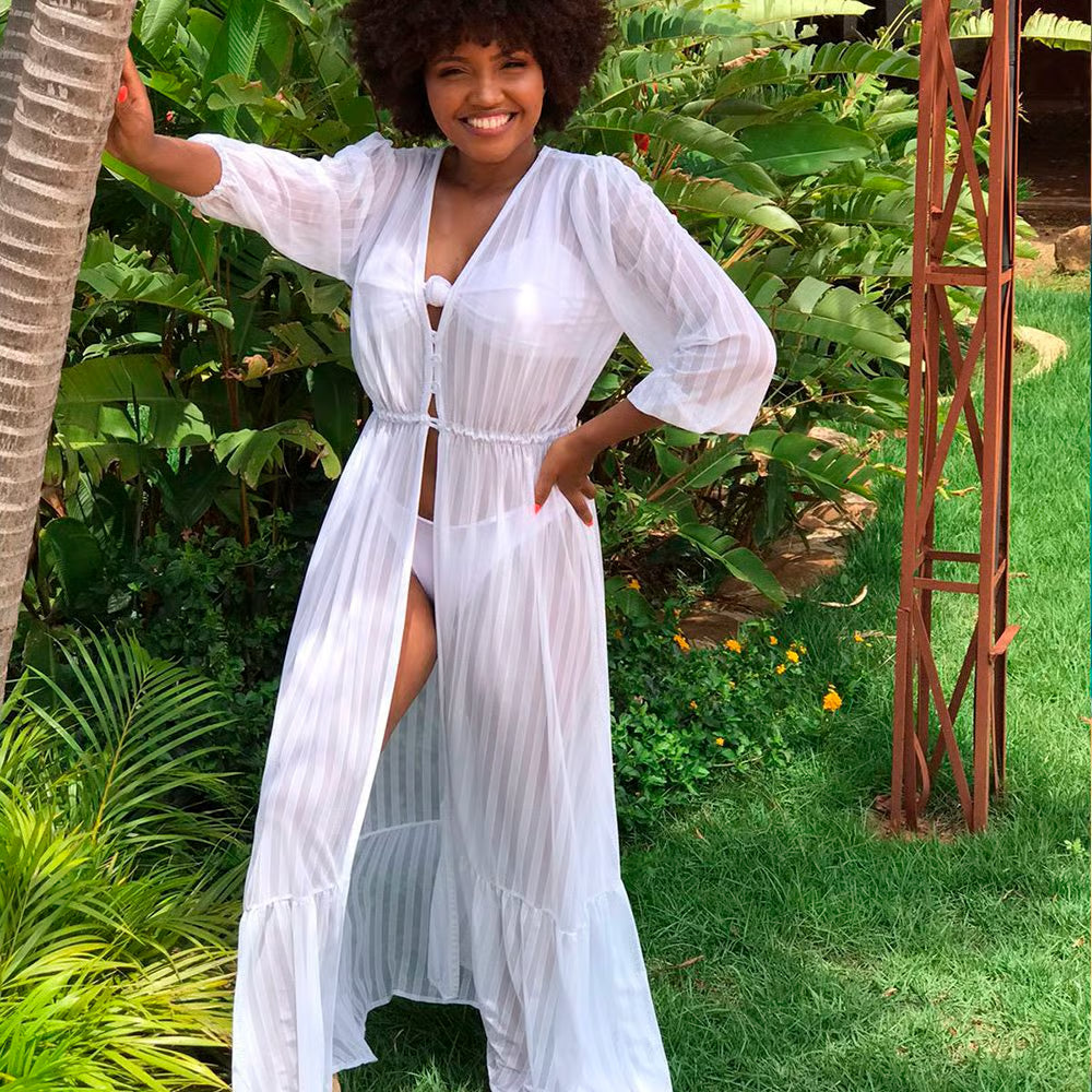 Kimono Longo Canelado Branco