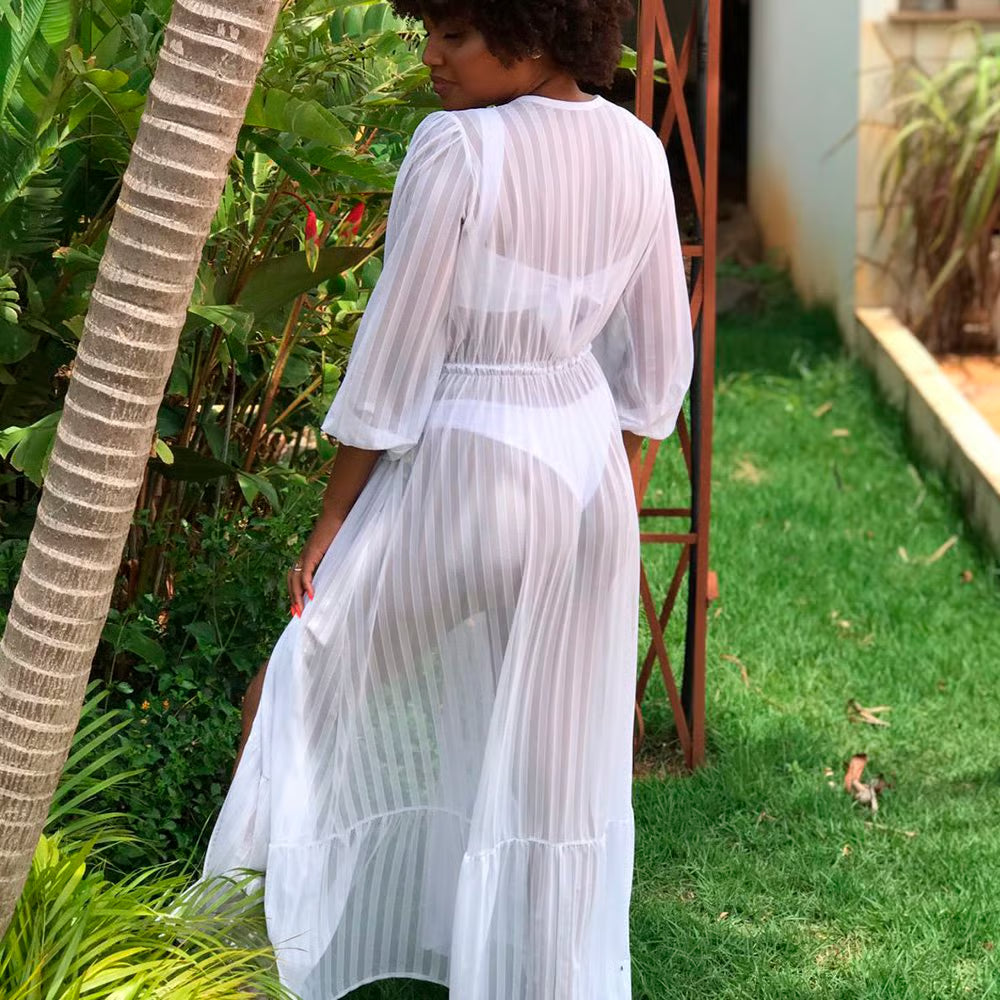 Kimono Longo Canelado Branco