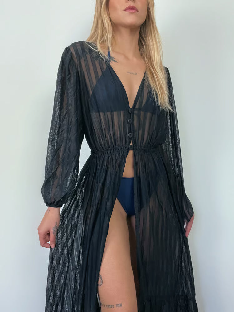 Kimono Longo Canelado Preto