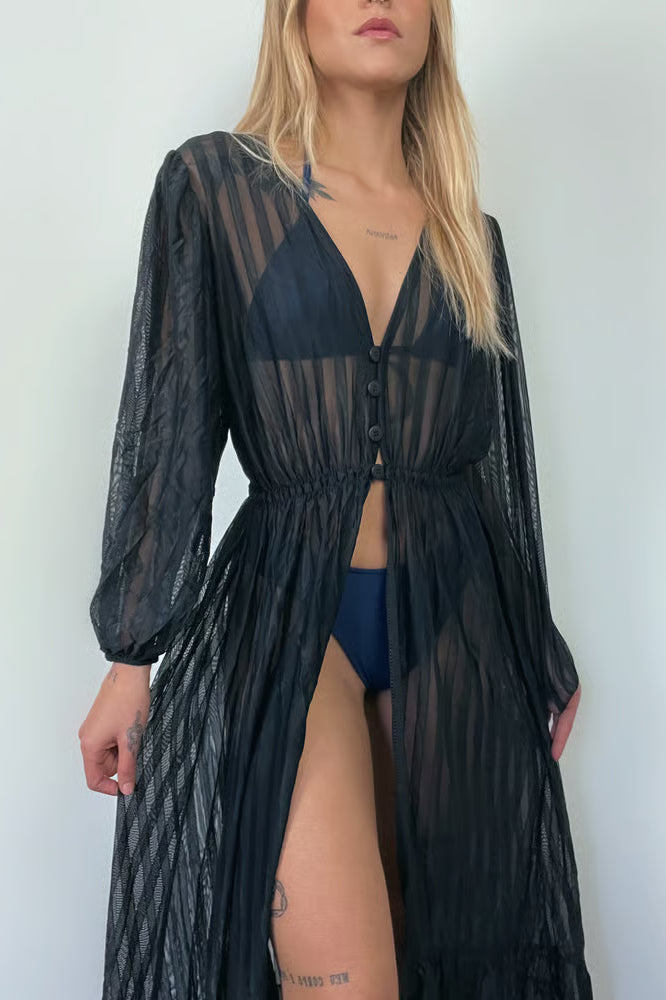 Kimono Longo Canelado Preto