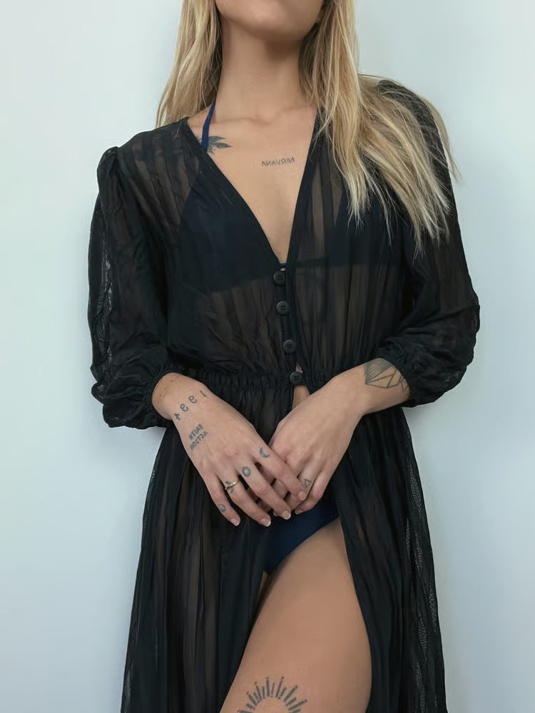 Kimono Longo Canelado Preto
