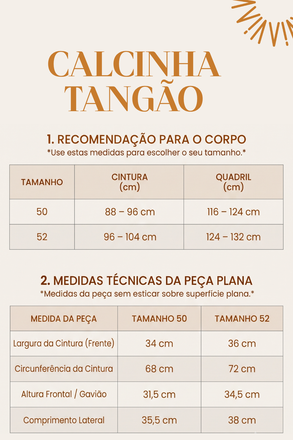 Calcinha Plus Size Via Sol Brazil - Tabela de Medidas