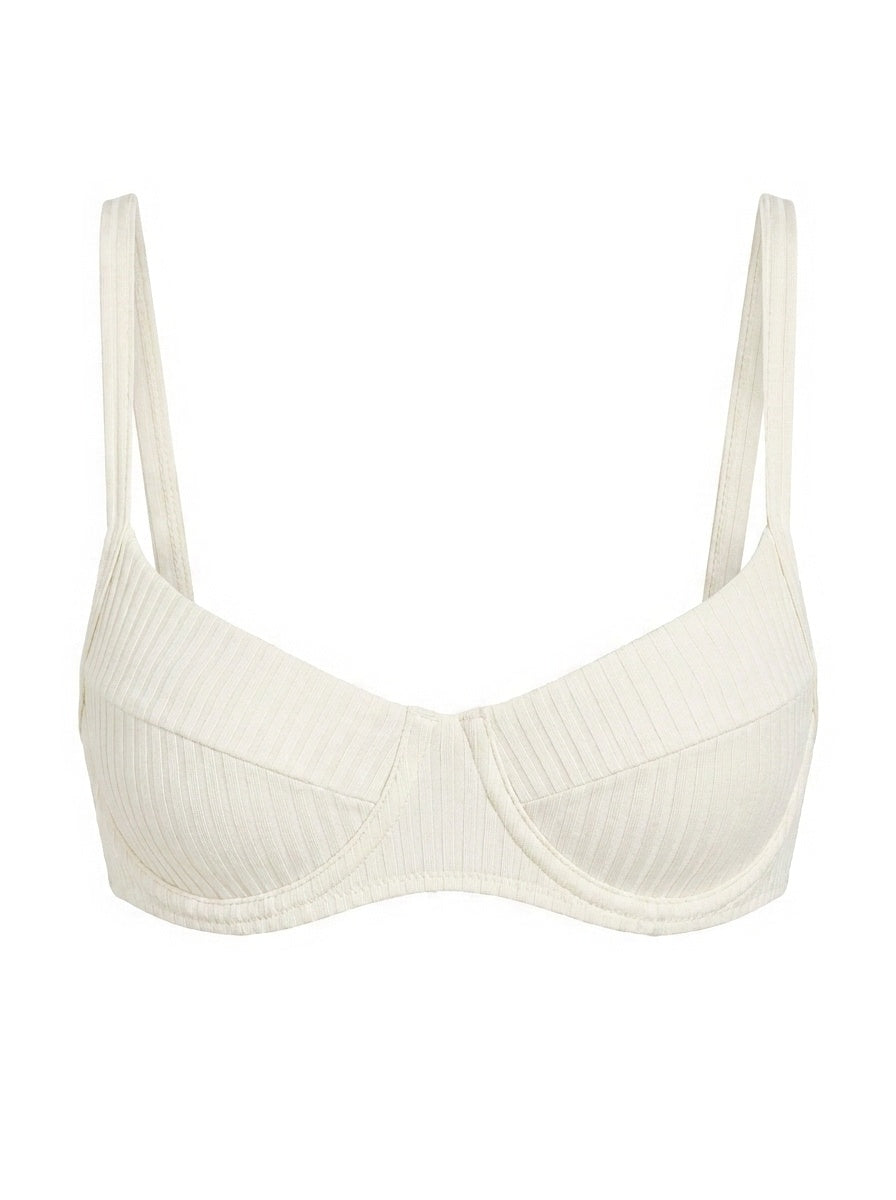 Top Biquíni Meia-Taça Off White Texturizado