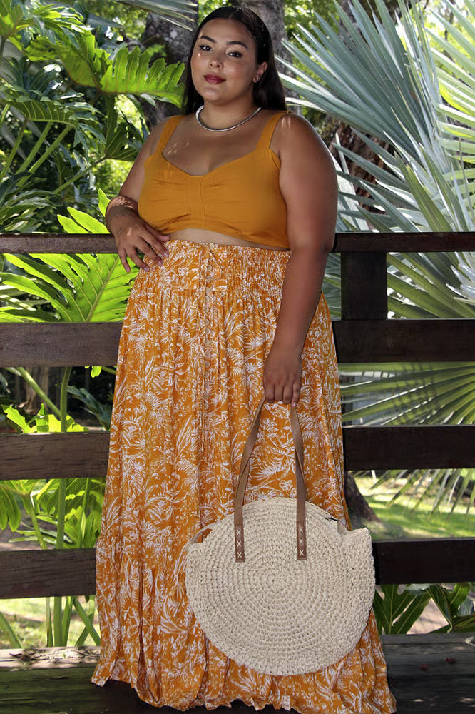 Saia Maya Plus Size Floral Mostarda