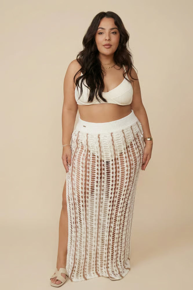 Saia Tricô Longa Plus Size Off/Marrom