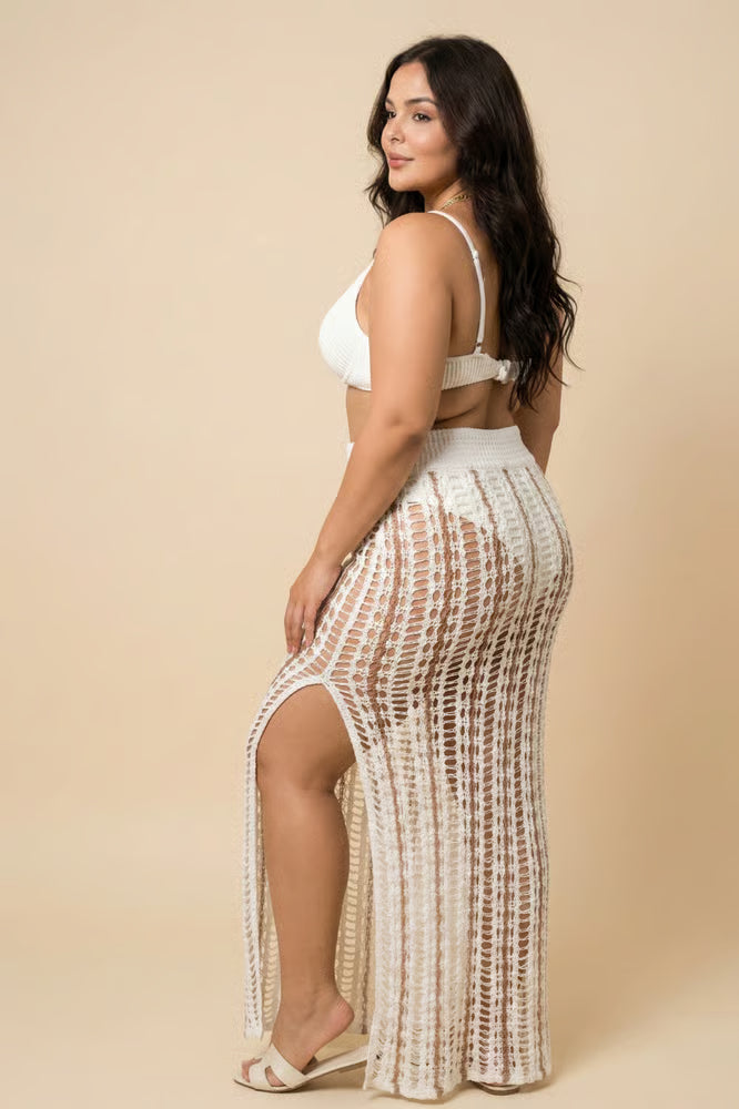 Saia Tricô Longa Plus Size Off/Marrom