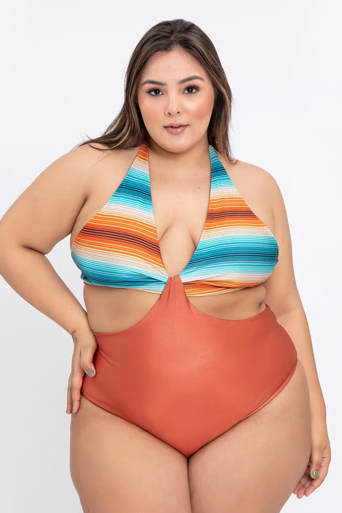 Smart Body Plus Size Tropical Areia Listrado