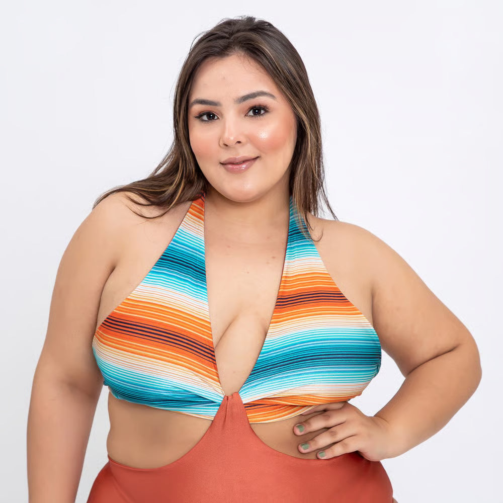 Smart Body Plus Size Tropical Areia Listrado